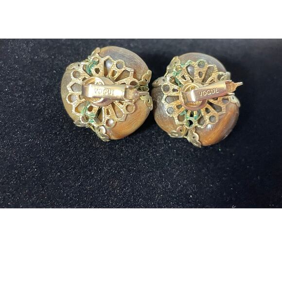 Vintage Vogue Necklace Clip On Earring Set Gold Tone Beaded Beachy Coastal - Picture 6 of 10